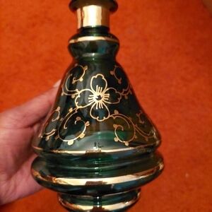 Vintage* Green Gold-Gilded Glass Decanter
